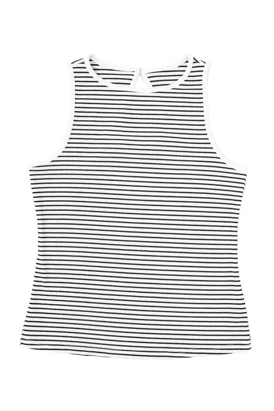 Stripe ribbed knit tank top - tops