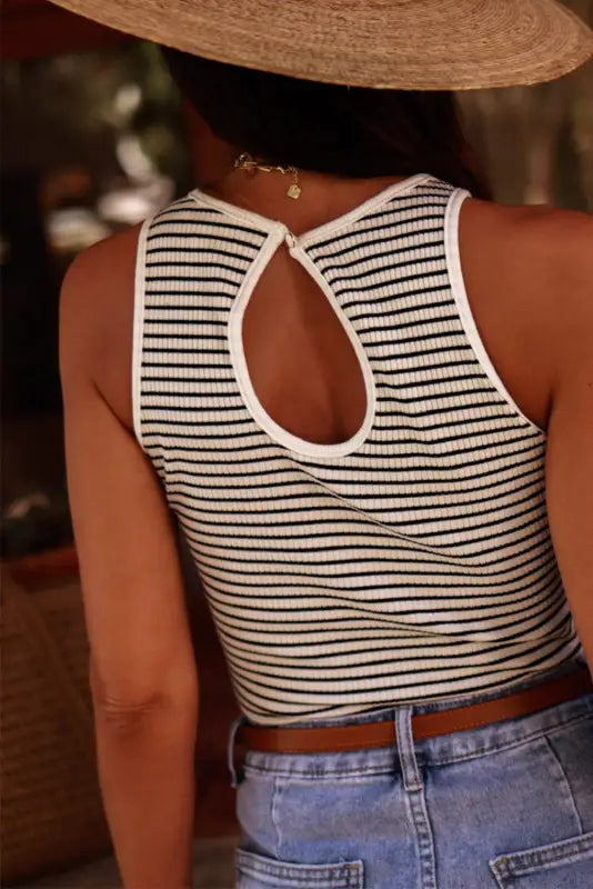 Stripe ribbed knit tank top - tops