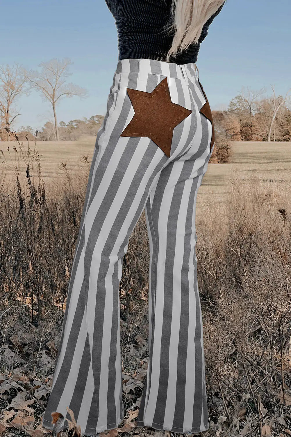Stripe star embellished western flare jeans - 6 / 98% cotton + 2% elastane - bottoms