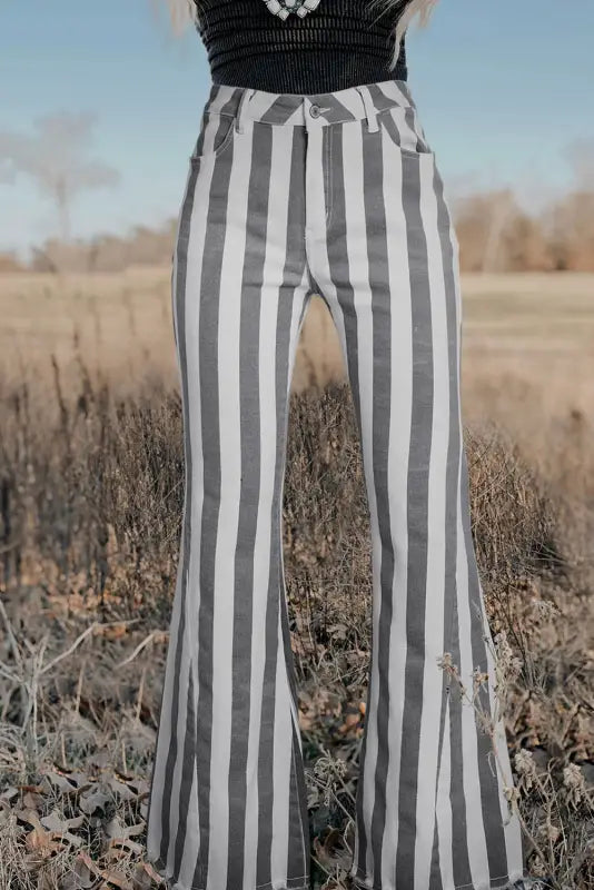 Stripe star embellished western flare jeans - bottoms