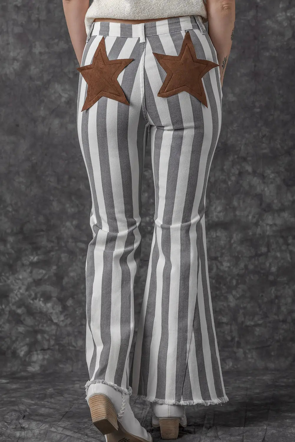 Stripe star embellished western flare jeans - bottoms