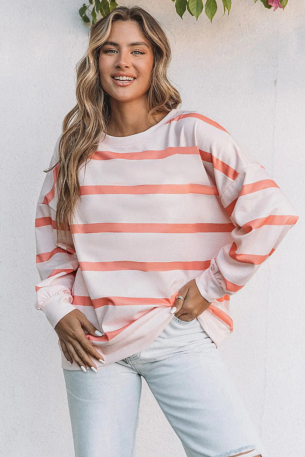 Stripe striped drop shoulder pullover sweatshirt - s / 95% polyester + 5% elastane - sweatshirts & hoodies