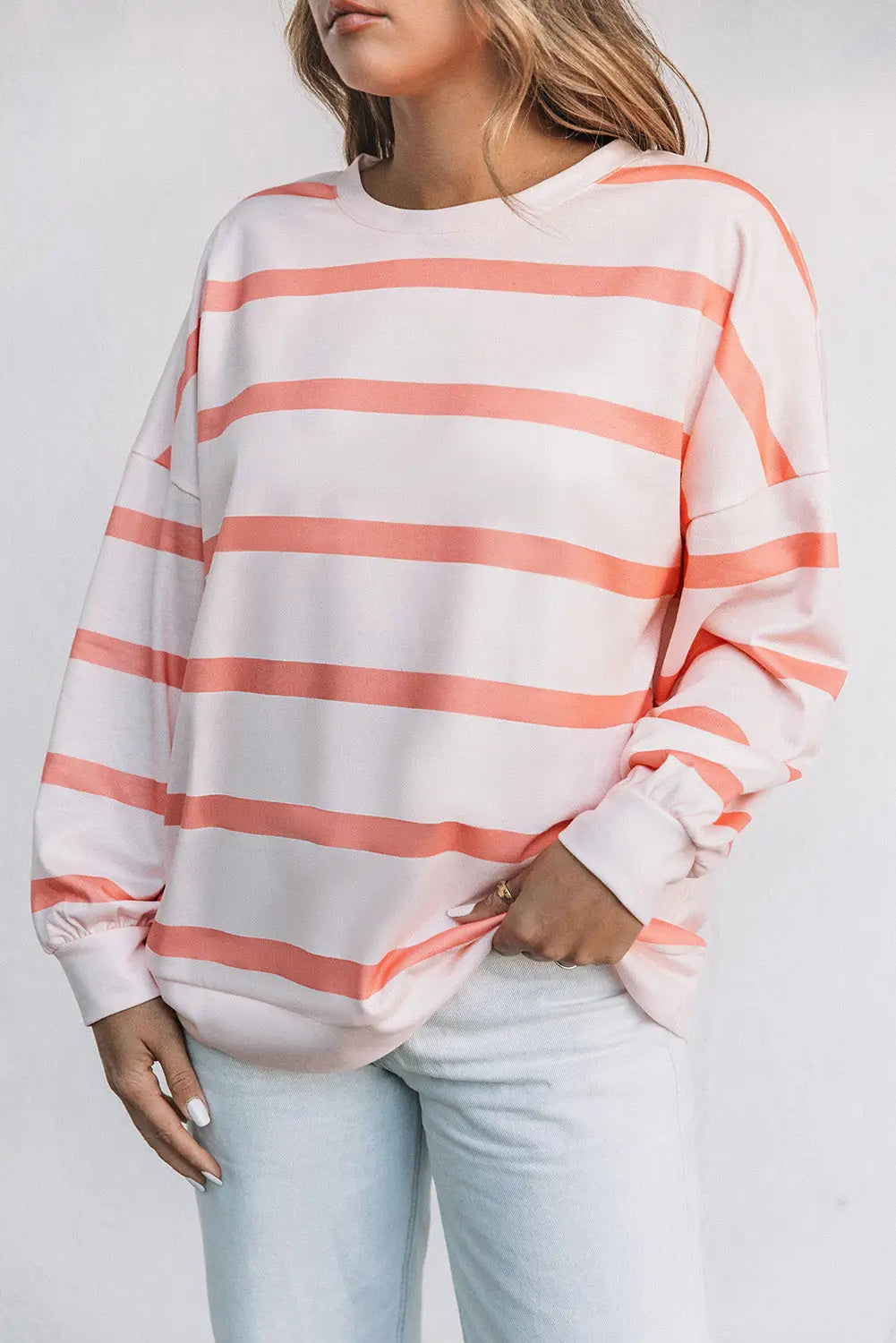 Stripe striped drop shoulder pullover sweatshirt - sweatshirts & hoodies