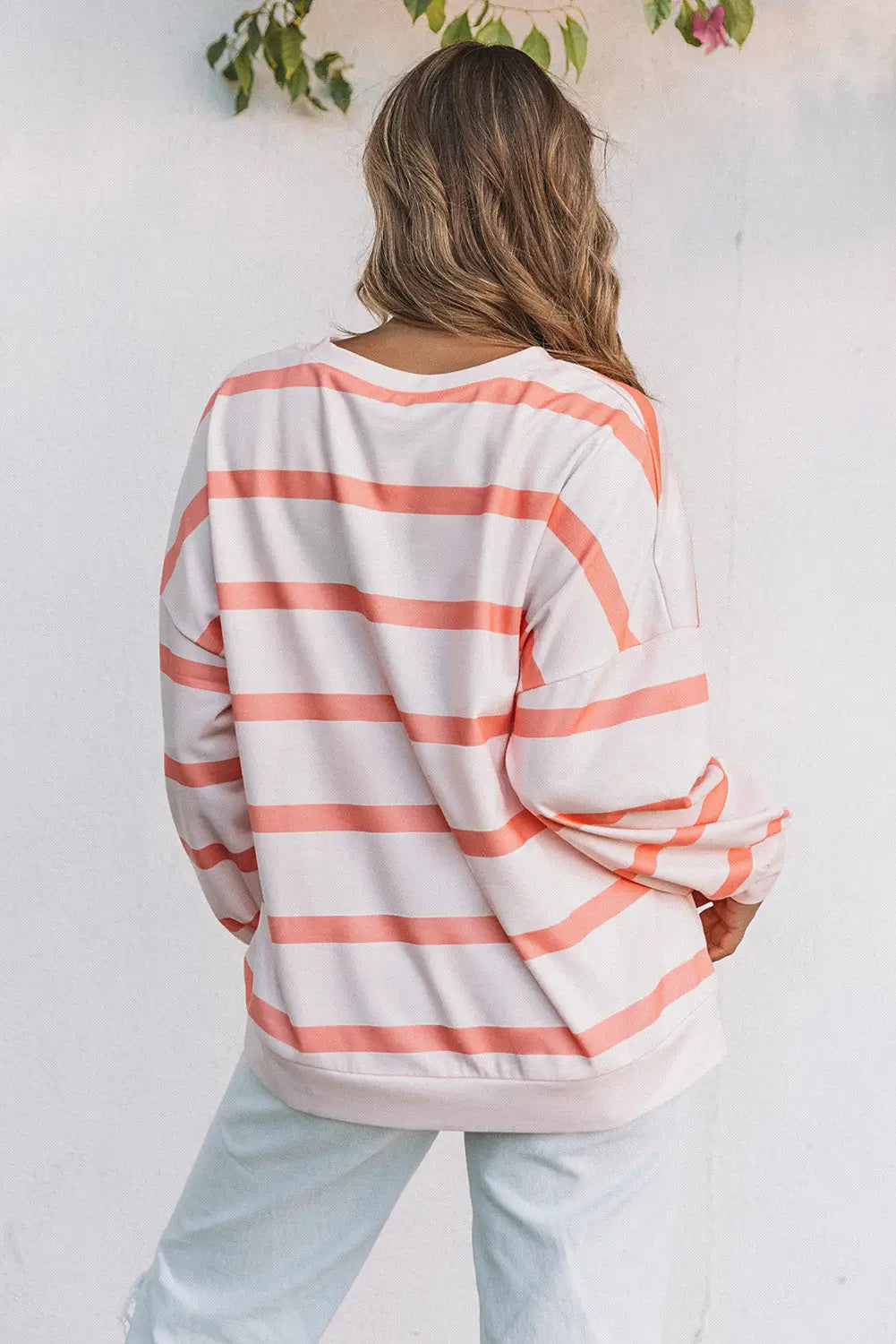 Stripe striped drop shoulder pullover sweatshirt - sweatshirts & hoodies