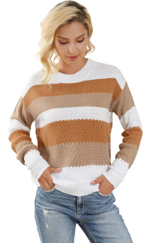 Striped cable knit drop shoulder sweater - sweaters & cardigans