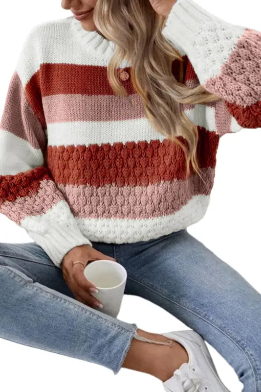 Striped cable knit drop shoulder sweater - sweaters & cardigans