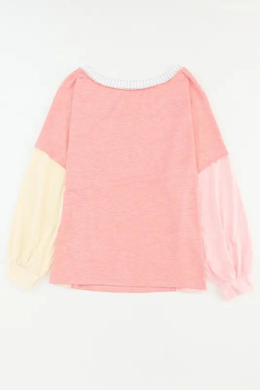 Striped color block splicing long sleeve t shirt - tops