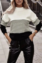 Striped Contrast Knit Top - Fashionfitz