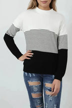 Striped Contrast Knit Top - Fashionfitz