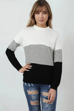 Striped Contrast Knit Top - Fashionfitz