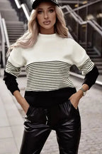 Striped Contrast Knit Top - Fashionfitz