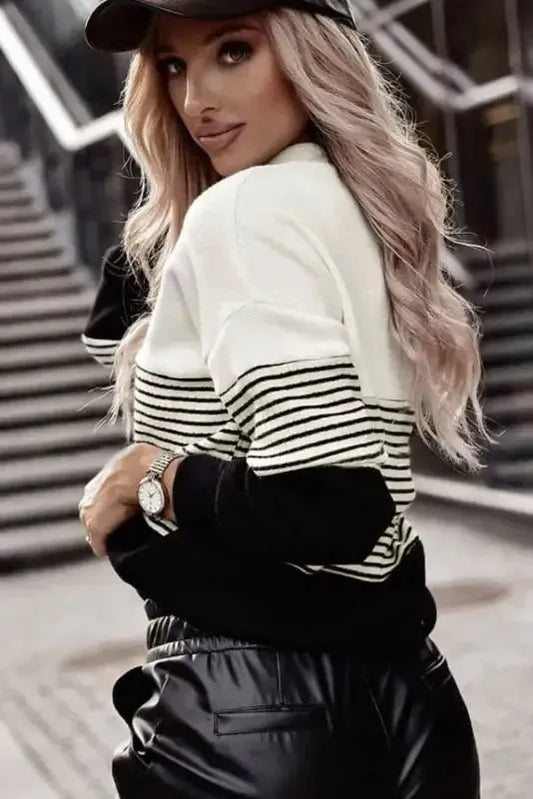 Striped Contrast Knit Top - Fashionfitz