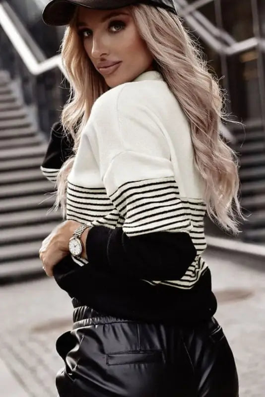 Striped contrast knit top - long sleeve tops