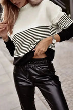 Striped Contrast Knit Top - Fashionfitz