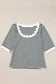 Black striped contrast scallop trim half sleeve t-shirt - tops