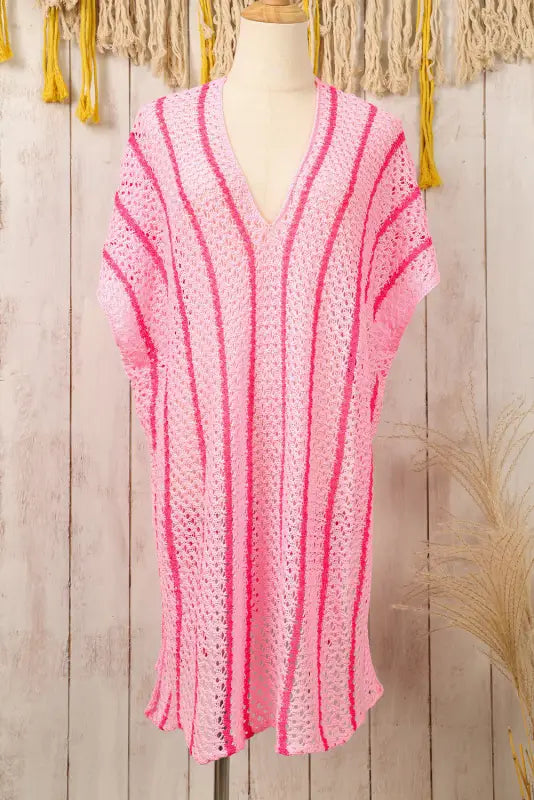 Striped crochet loose fit beach cover up - cover-ups