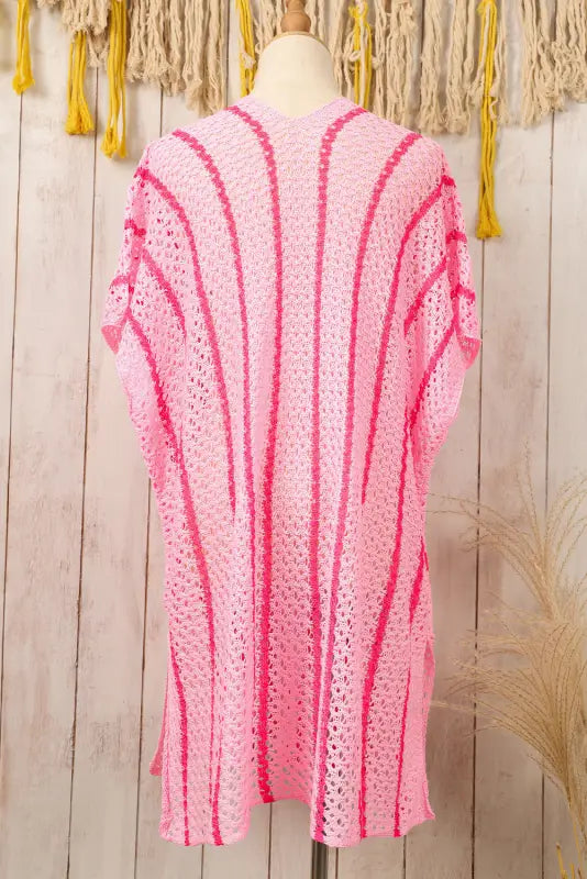 Striped crochet loose fit beach cover up - cover-ups