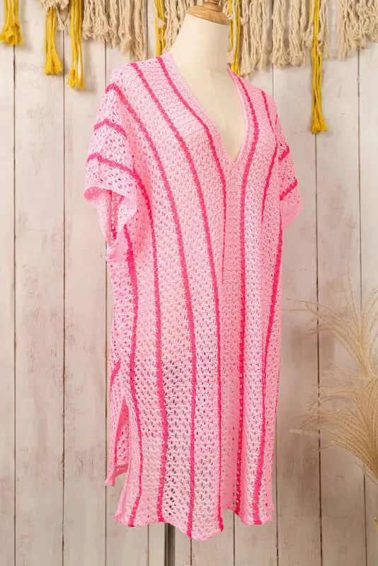 Striped crochet loose fit beach cover up - cover-ups