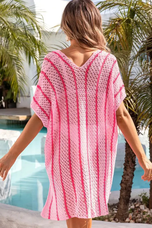 Striped crochet loose fit beach cover up - cover-ups