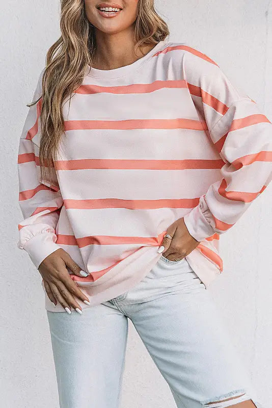 Stripe striped drop shoulder pullover sweatshirt - sweatshirts & hoodies