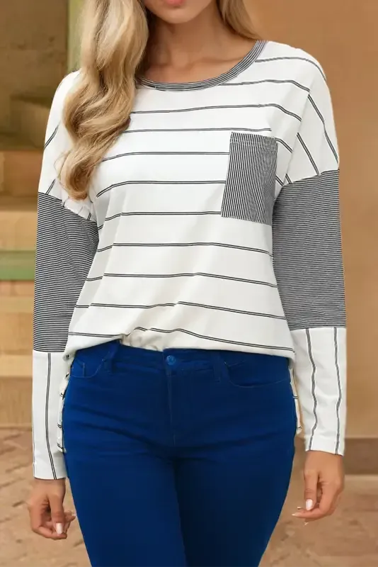 Striped High-Low Patchwork Top - Fashionfitz