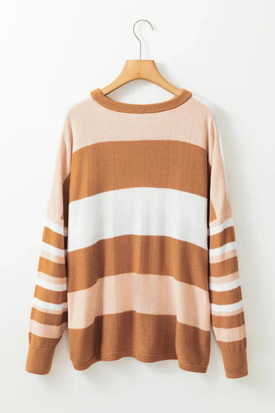 Striped Knit Loose Sweater - Fashionfitz