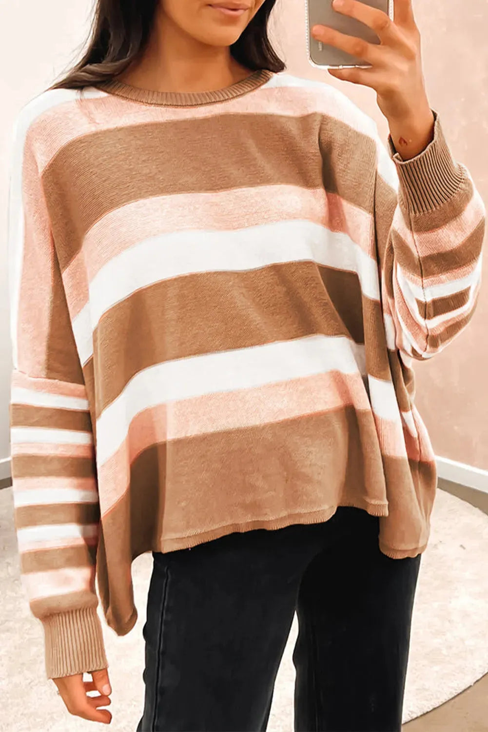 Striped Knit Loose Sweater - Fashionfitz
