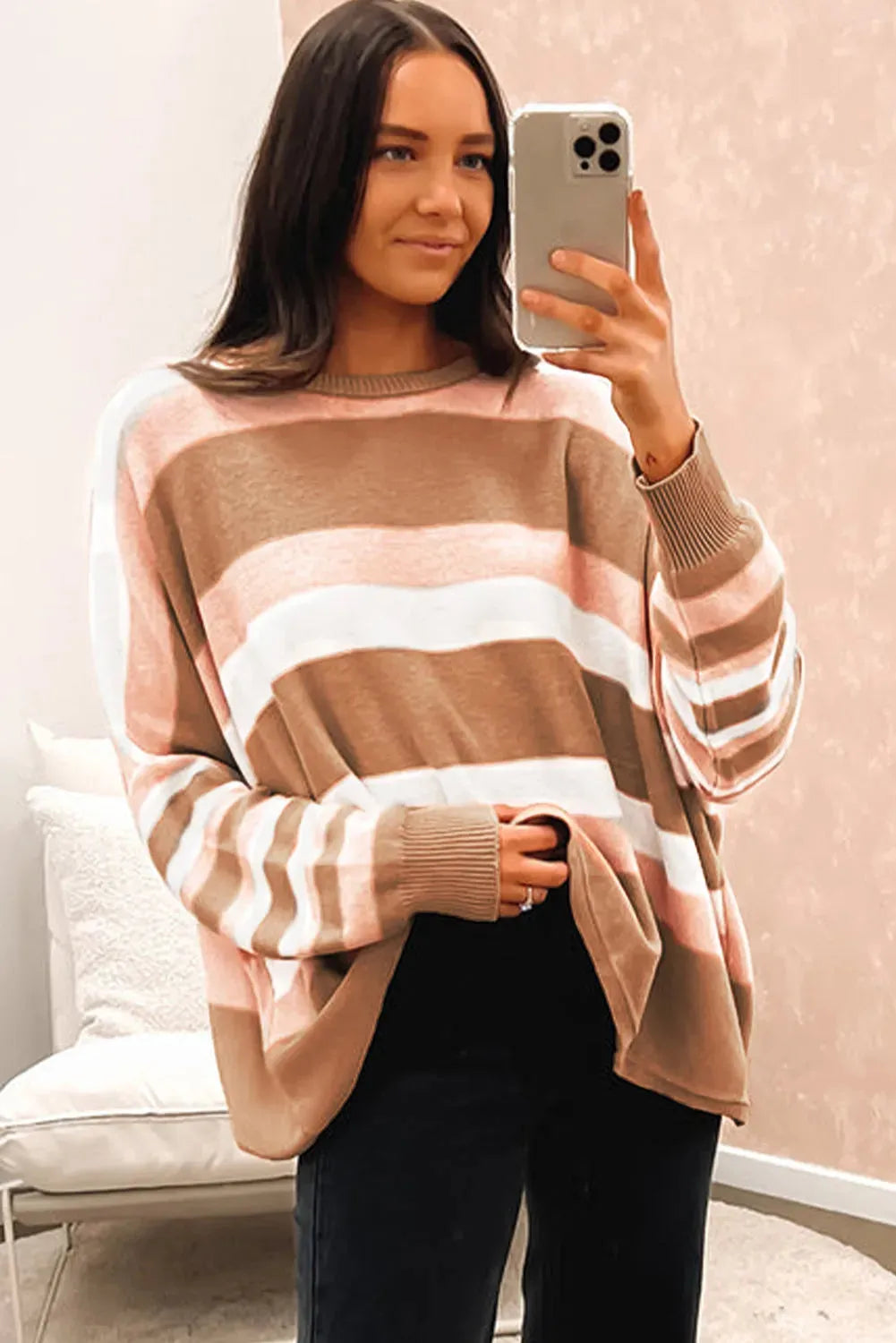 Striped Knit Loose Sweater - Fashionfitz