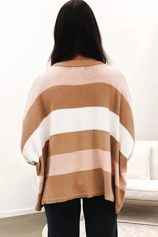 Striped Knit Loose Sweater - Fashionfitz