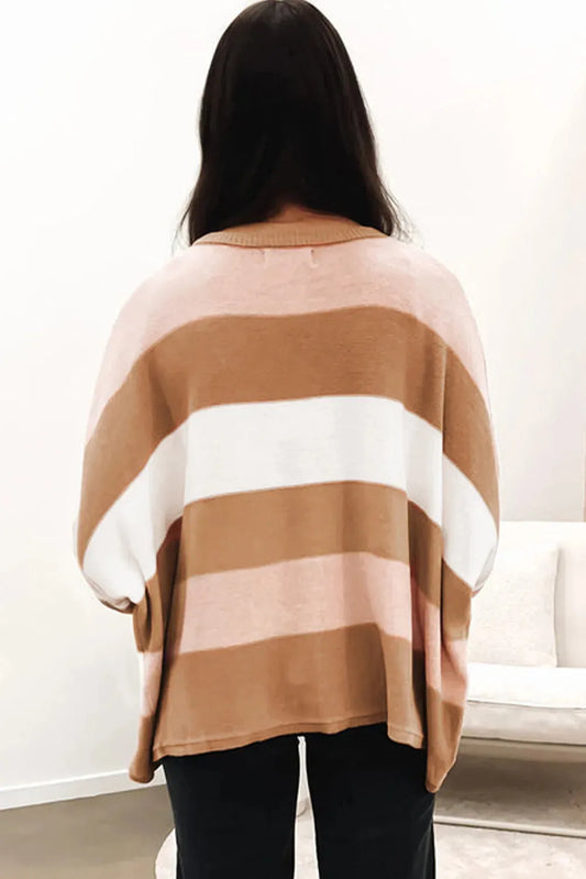 Striped Knit Loose Sweater - Fashionfitz
