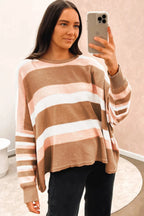 Striped Knit Loose Sweater - Fashionfitz