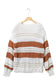 Black stripe striped knit puff sleeve casual sweater - tops