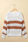 Black stripe striped knit puff sleeve casual sweater - tops