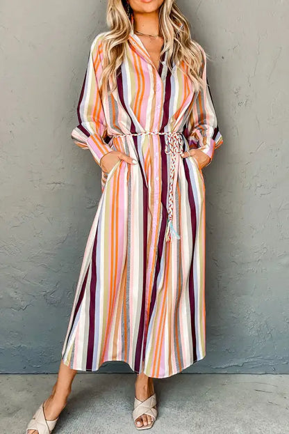 Striped maxi shirt dress - tassel tied by fashionfitz