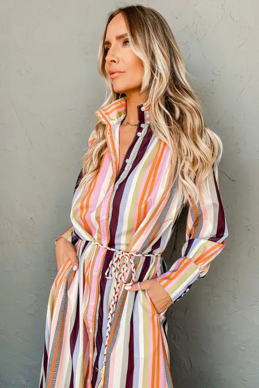 Striped maxi shirt dress - tassel tied by fashionfitz