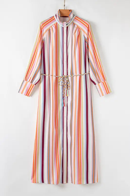 Striped maxi shirt dress - tassel tied by fashionfitz