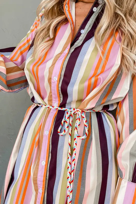 Striped maxi shirt dress - tassel tied by fashionfitz