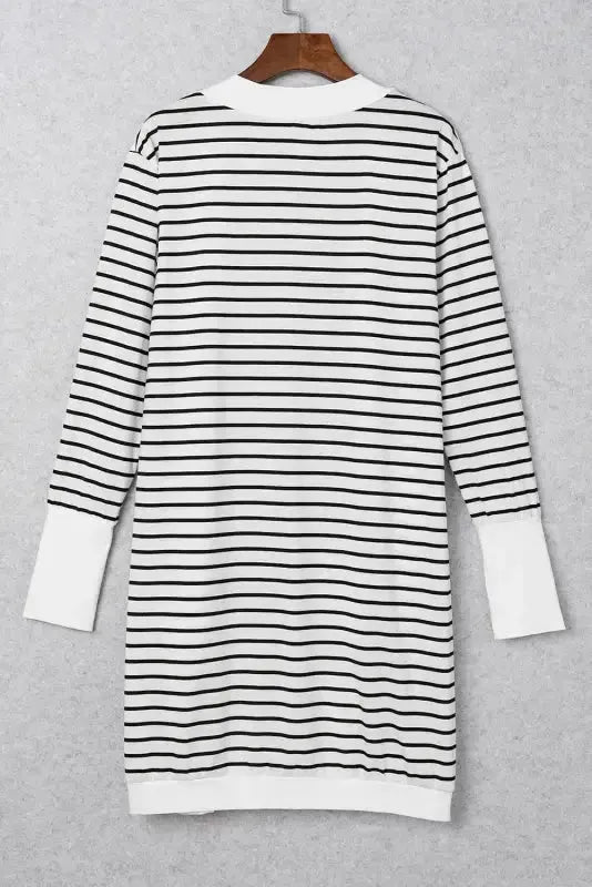 Striped Open Front Cardigan - Fashionfitz