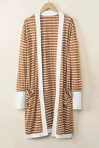 Striped Open Front Cardigan - Fashionfitz
