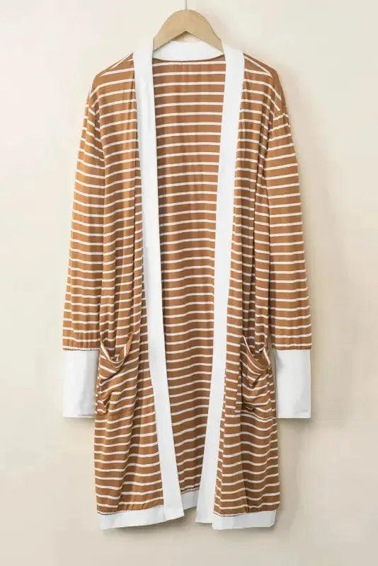 Striped Open Front Cardigan - Fashionfitz