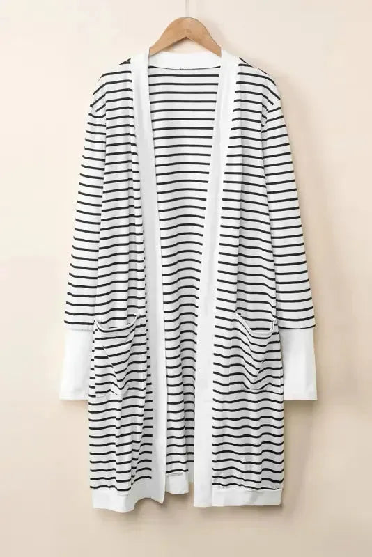 Striped Open Front Cardigan - Fashionfitz