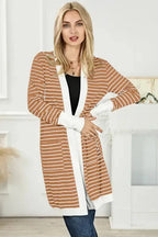Striped Open Front Cardigan - Fashionfitz