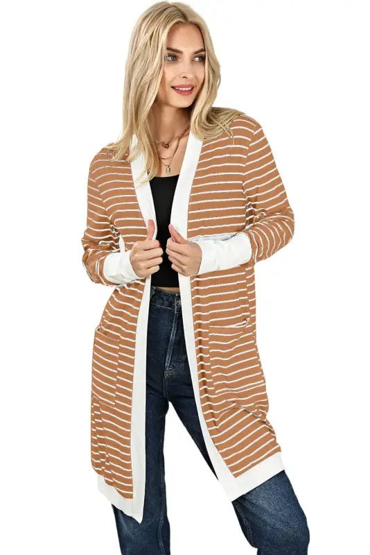 Striped open front cardigan - cardigans