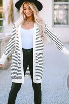 Striped Open Front Cardigan - Fashionfitz