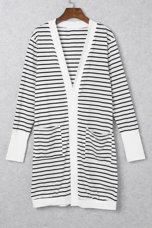 Striped Open Front Cardigan - Fashionfitz