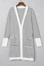Striped Open Front Cardigan - Fashionfitz