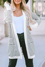 Striped Open Front Cardigan - Fashionfitz