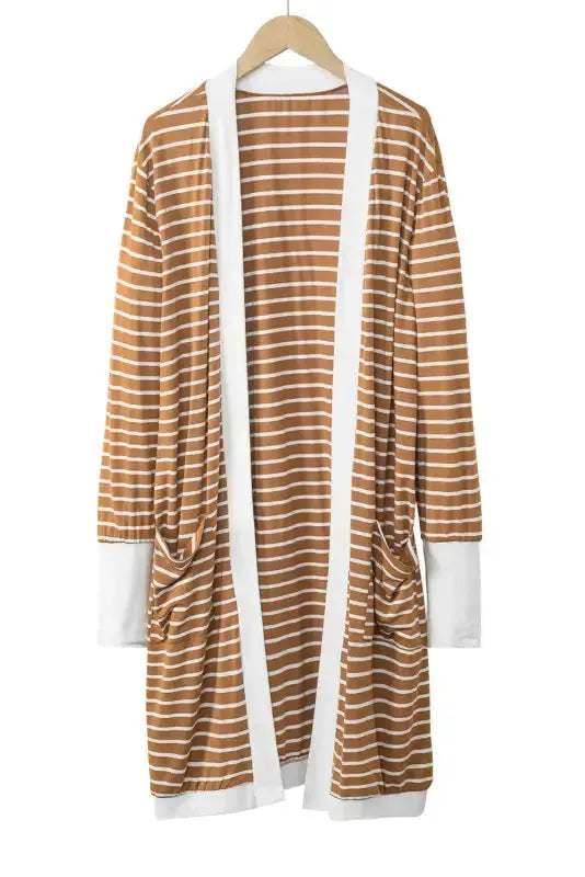 Striped Open Front Cardigan - Fashionfitz