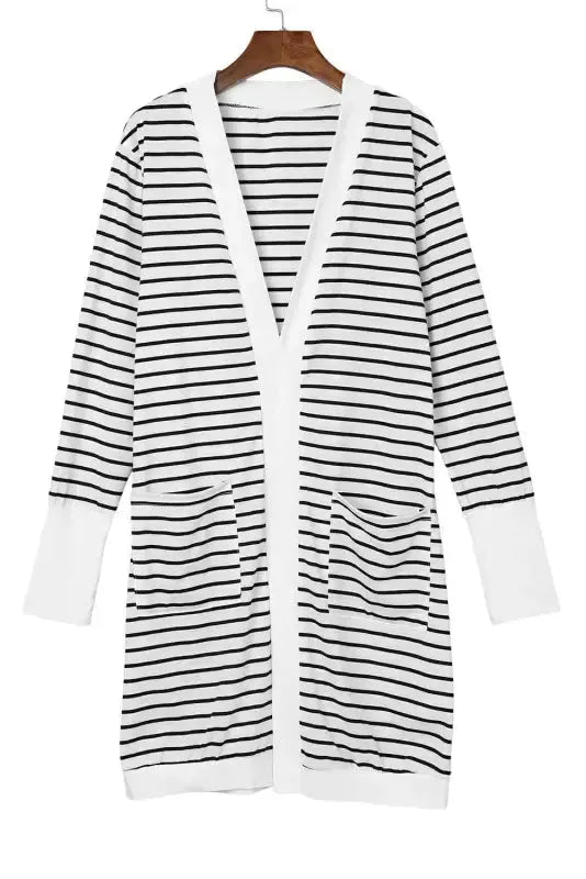 Striped Open Front Cardigan - Fashionfitz