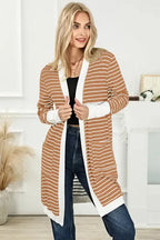 Striped Open Front Cardigan - Fashionfitz